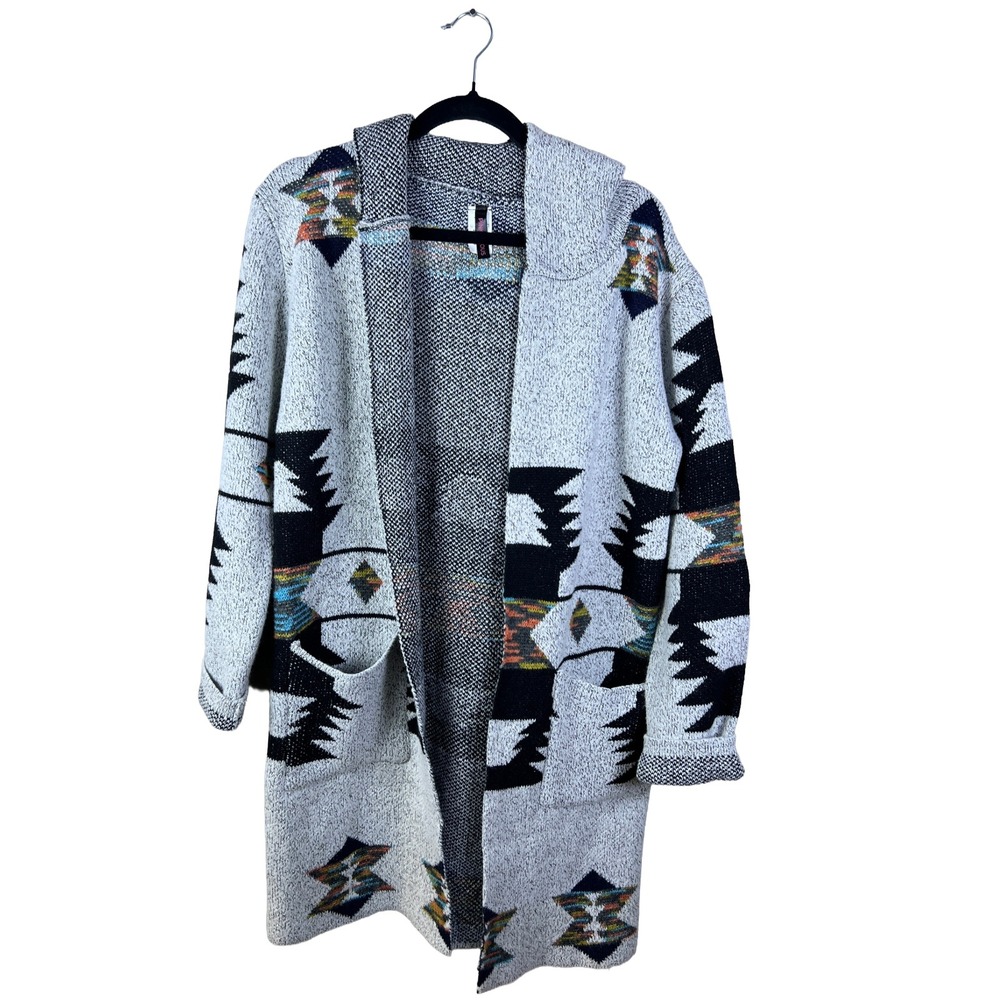 Pinklicious Southwestern Hooded Cardigan Sweater Women Medium Western Boho